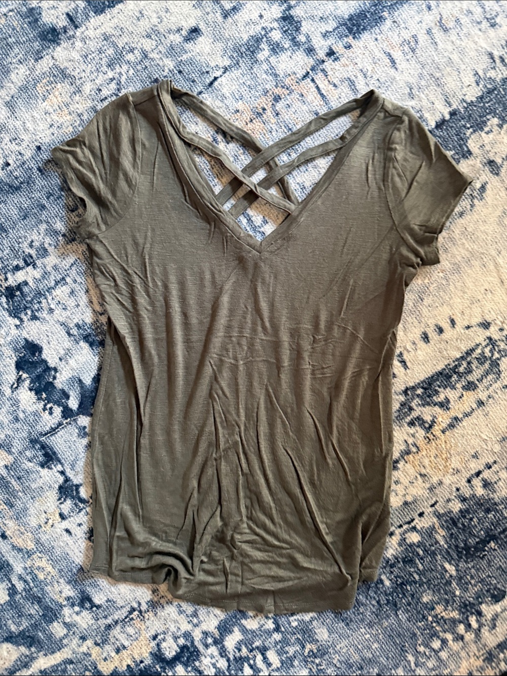 Jessica Simpson Olive Green Crisscross V-Neck Short Sleeve Tee